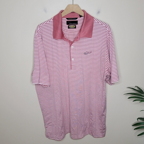 Greg Norman | Salmon Pink Striped Golf Polo Shirt Size Large - Picture 1 of 4